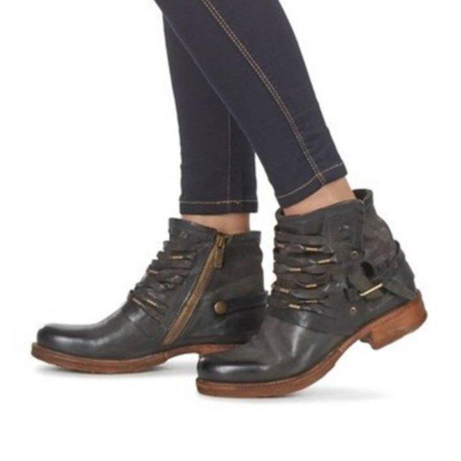 Retro Stiefeletten mit Blockabsatz und Reißverschluss