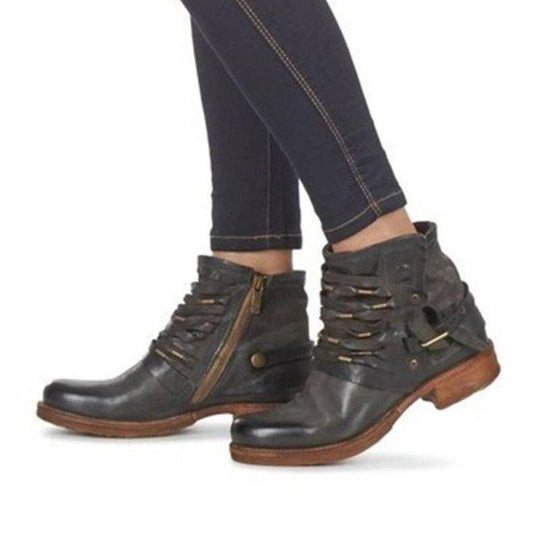 Retro Stiefeletten mit Blockabsatz und Reißverschluss