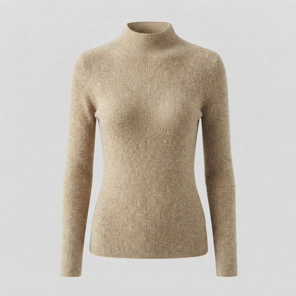 Damen Eleganter Slim-Fit Rollkragenpullover aus flauschigem Angora-Mix mit feiner Rippstruktur Shop Nory