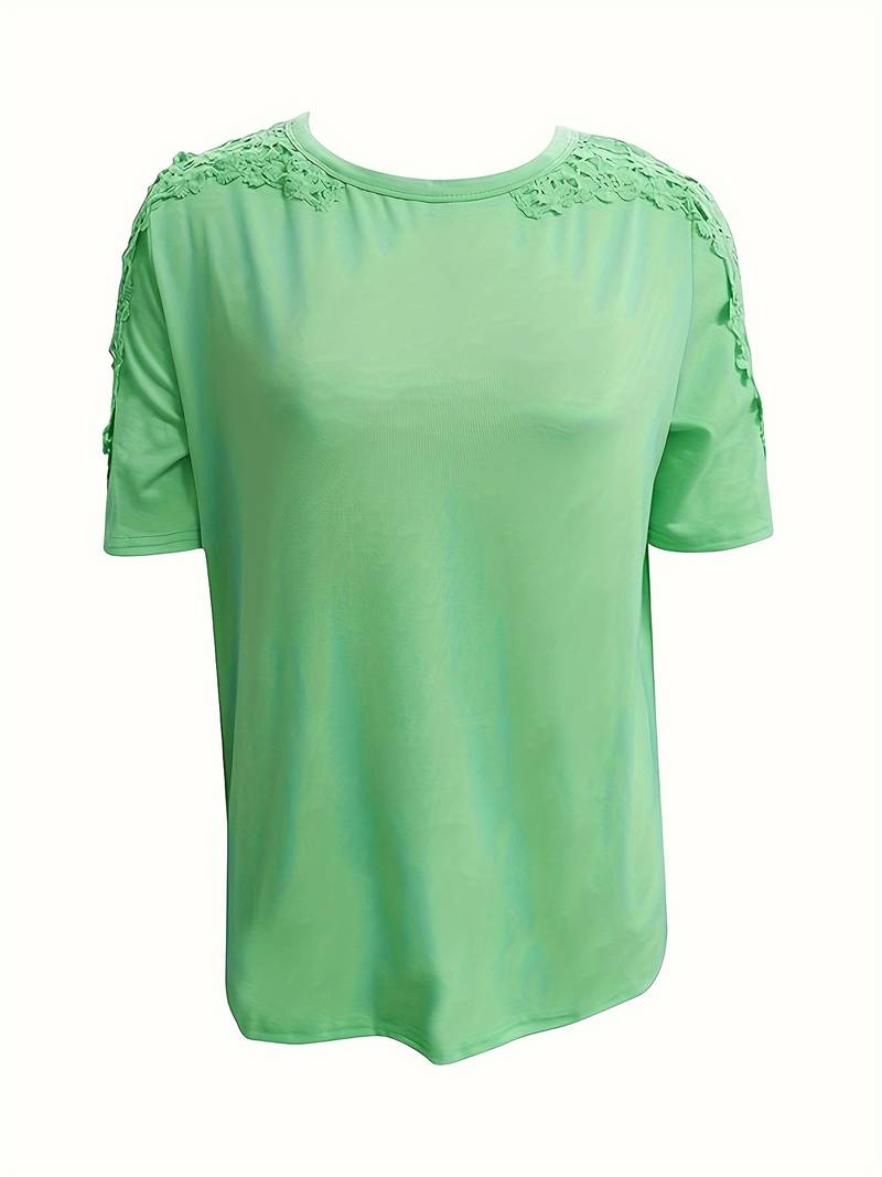 Unifarbenes Rundhals-T-Shirt Mit Spitze Naht