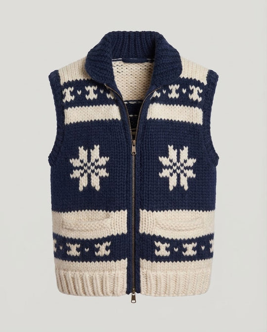 Damen Grobgestrickte Norwegerweste mit Stehkragen und aufgesetzten Taschen Shop Nory