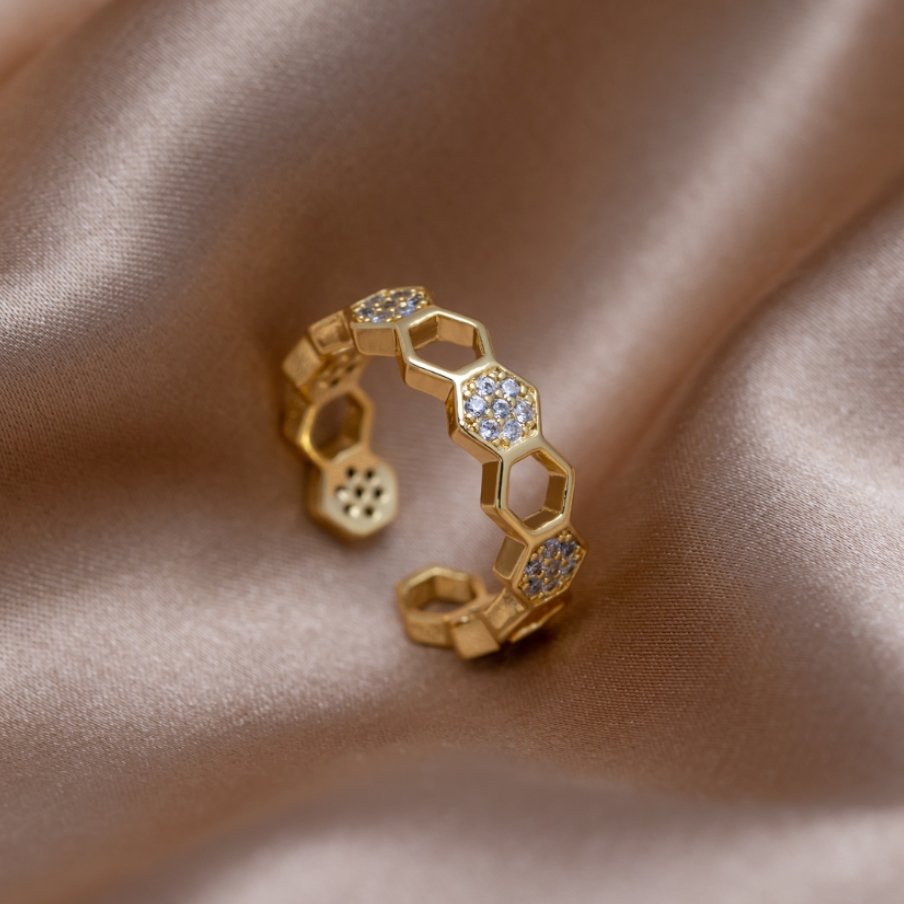 Gold und Kristall Wabenring | Shop Nory