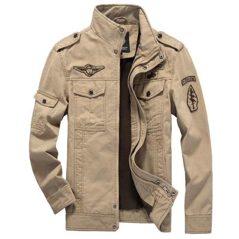 Langärmelige Reißverschluss Militärisch Inspiriert Jacke mit Taschen