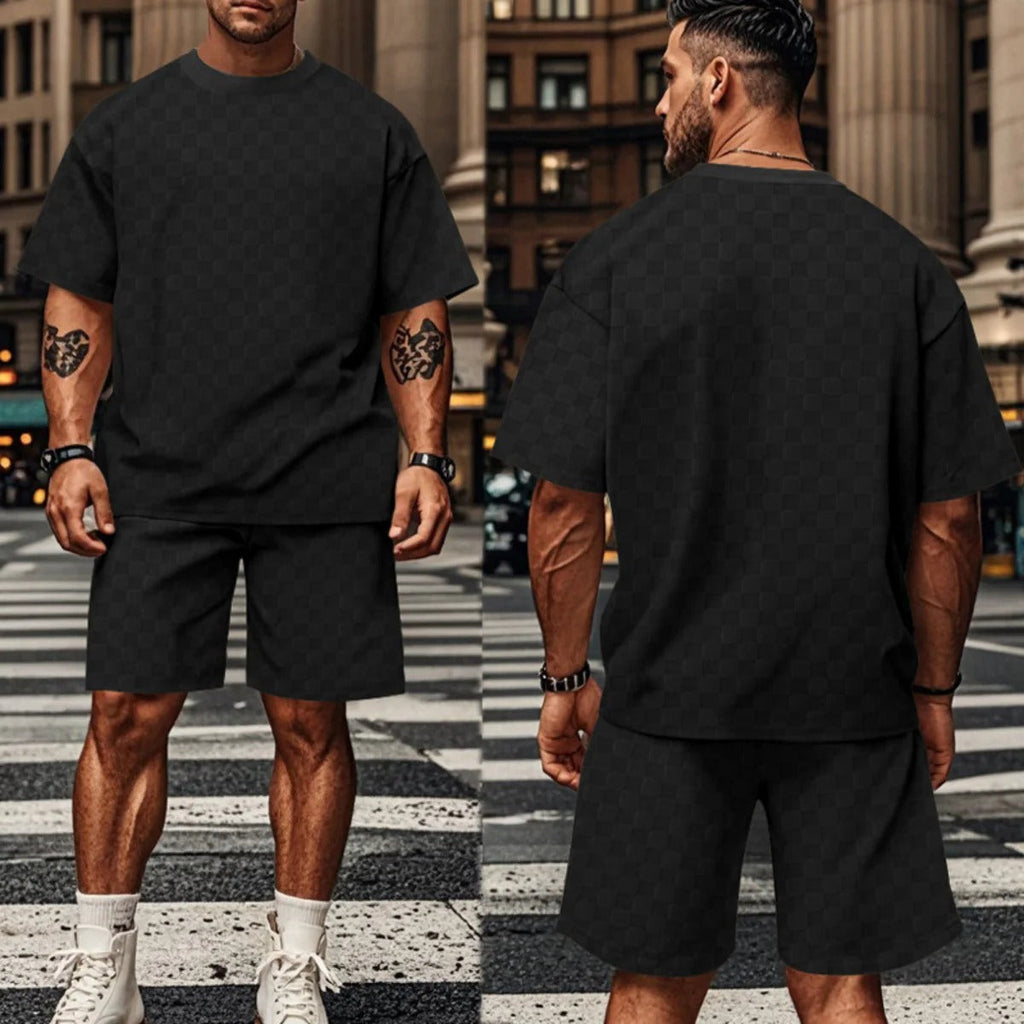 Schachbrettmuster Kurzarm-Shorts-Set