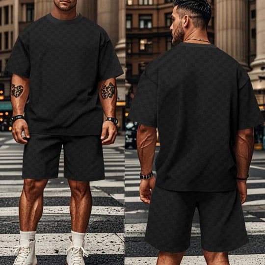 Schachbrettmuster Kurzarm-Shorts-Set