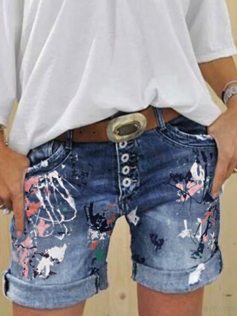 Multi Knopf-Druck Denimshorts