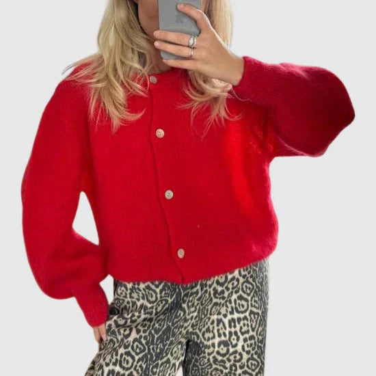 Damen Cardigan mit Rundhalsausschnitt und Knopfverschluss