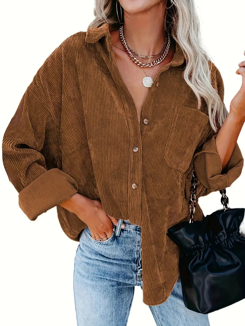 Cordhemd Langarm Bluse für Frauen