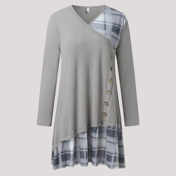 Langärmeliges kariertes Kleid