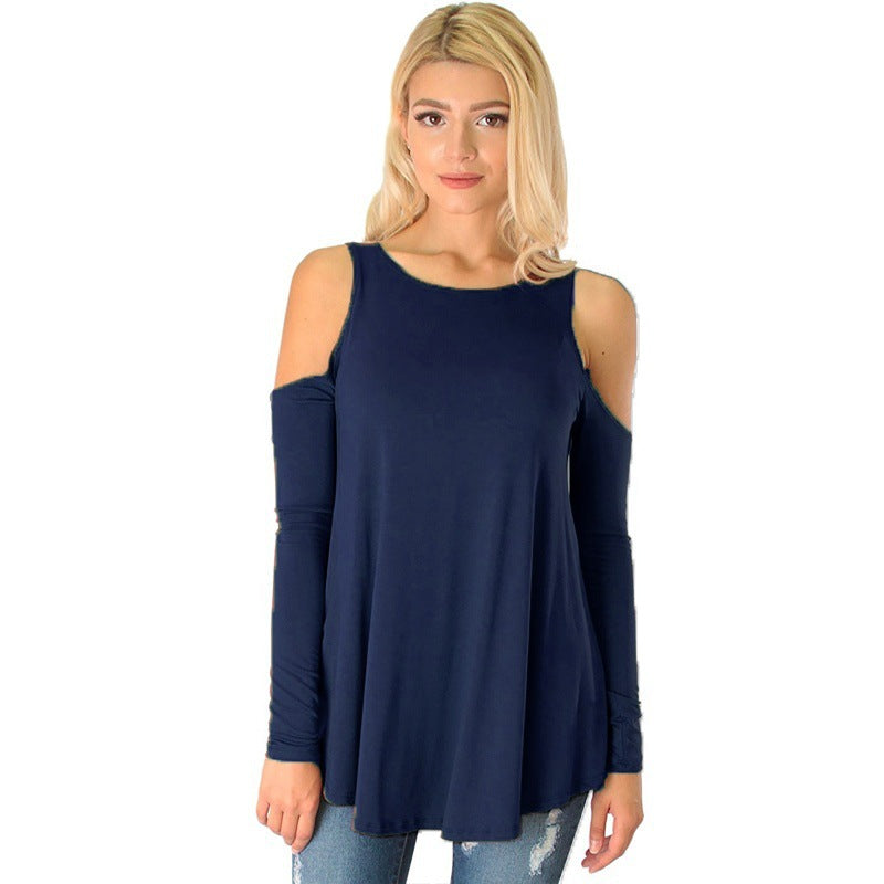 Damen Langarmhemd mit Cut-Out-Schultern und fließender A-Linien-Silhouette Shop Nory