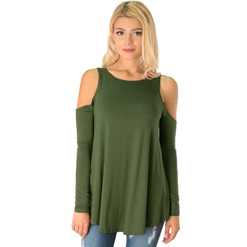 Damen Langarmhemd mit Cut-Out-Schultern und fließender A-Linien-Silhouette Shop Nory
