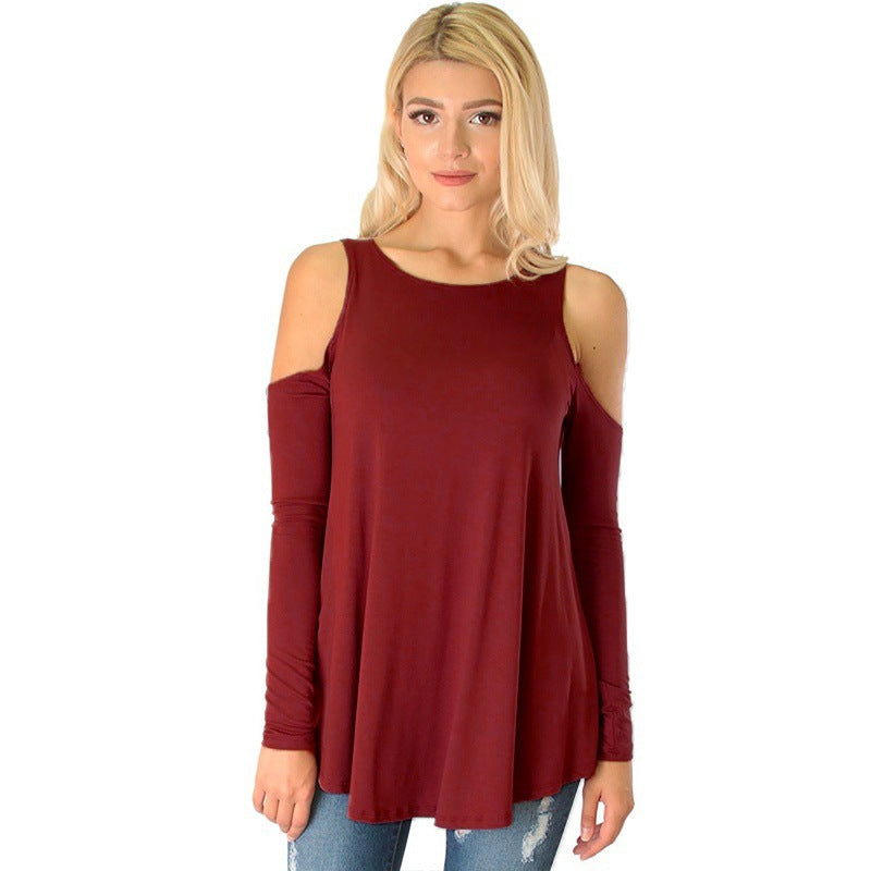 Damen Langarmhemd mit Cut-Out-Schultern und fließender A-Linien-Silhouette Shop Nory