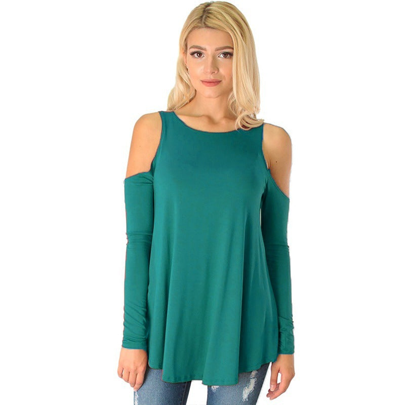 Damen Langarmhemd mit Cut-Out-Schultern und fließender A-Linien-Silhouette Shop Nory
