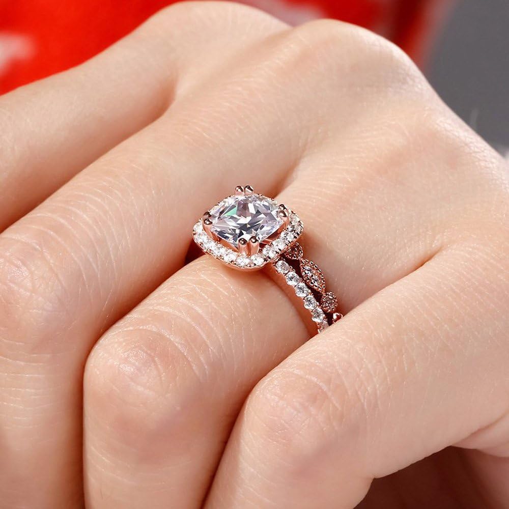 Damen Rose Gold 2-in-1 Kristall Verlobungsband Mode Ring Sets | Shop Nory