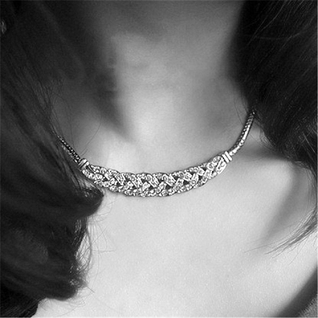Damen Silber Kristall Verdrehte Kette Choker Halskette | Shop Nory