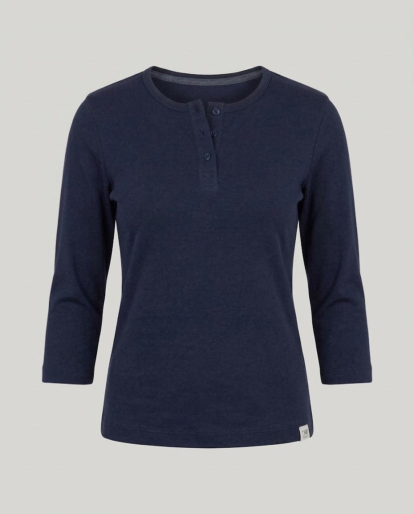 Damen Geripptes Henley-Cropped-Shirt mit Dreiviertelärmeln Shop Nory