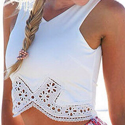 Damen Cropped Oberteil mit Spitzenverzierung Shopnory