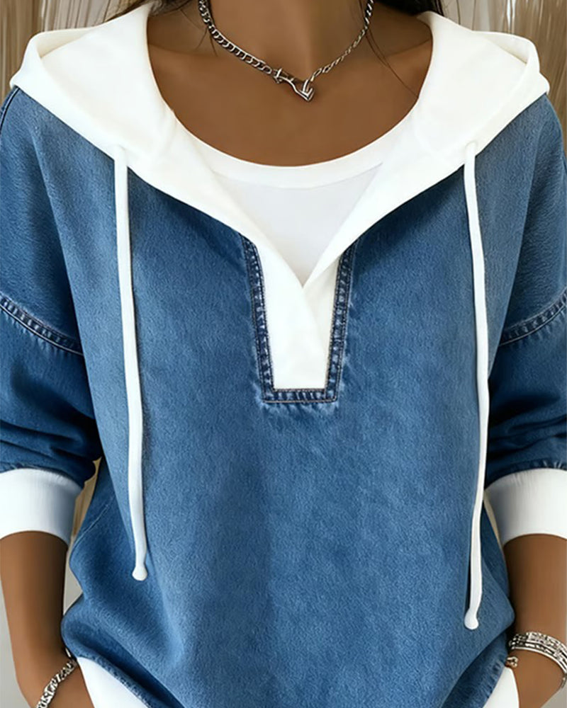 Sweatshirt mit Schnürung und Denim Einsätzen