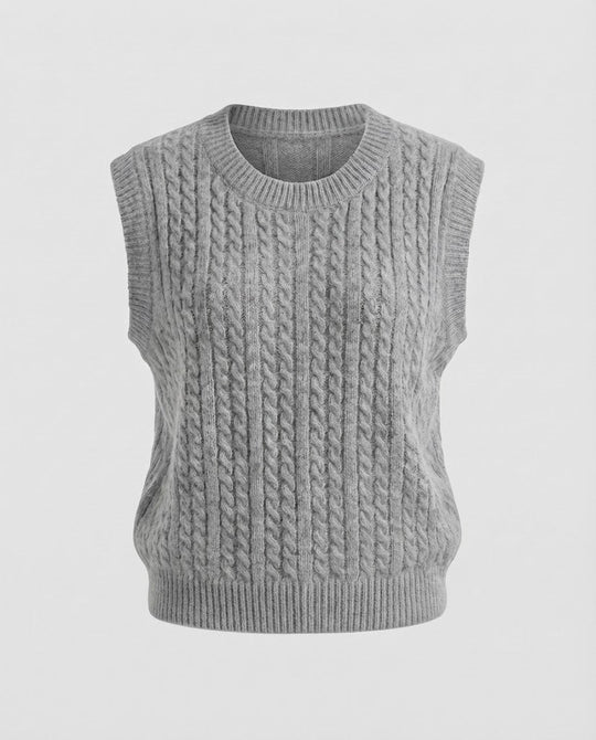 Damen Ärmellose Zopfstrick‑Weste im Mohair‑Look mit rundem Ausschnitt Shop Nory