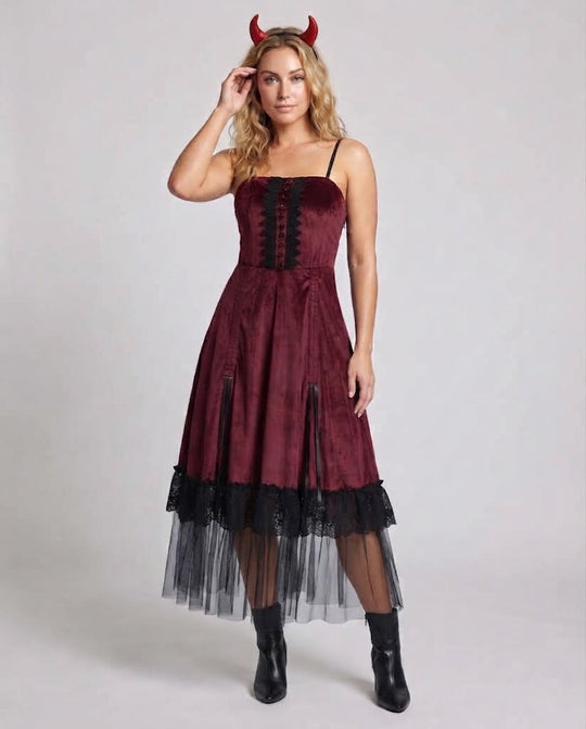 Frauen Vampir-inspiriertes Kostümkleid mit durchsichtiger Tüllschicht und Rüschendetails Shop Nory