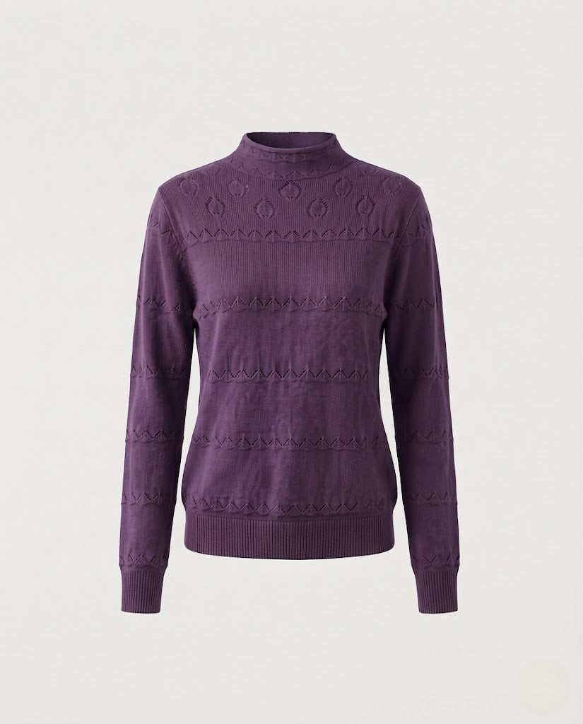 Damen Feinstrick-Pullover mit dezentem Ajourstreifen und kurzem Stehkragen Shop Nory