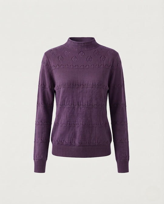 Damen Feinstrick-Pullover mit dezentem Ajourstreifen und kurzem Stehkragen Shop Nory