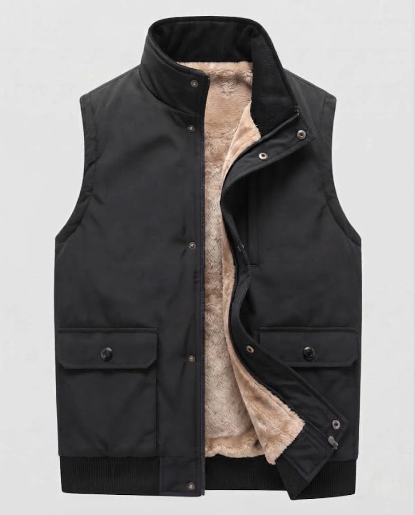 Herren Isolierte Teddyweste im Outdoor-Utility-Stil mit hohem Stehkragen und Klapptaschen Shop Nory