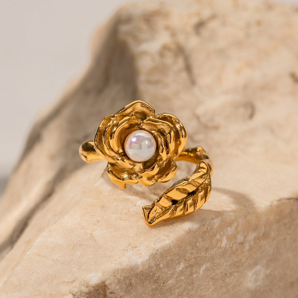Ring "Rosi" Rosen Design in Edelstahl - 18k vergoldet | Shop Nory