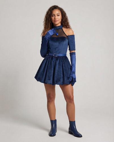 Damen elegantes Abendkleid mit transparentem Ausschnitt und Zubehör Shop Nory