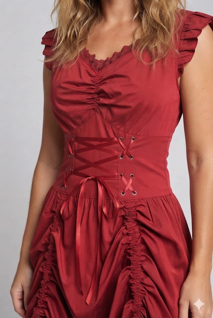 Damen romantisches Kleid mit Rüschendetails und eleganter Schnürung Shop Nory