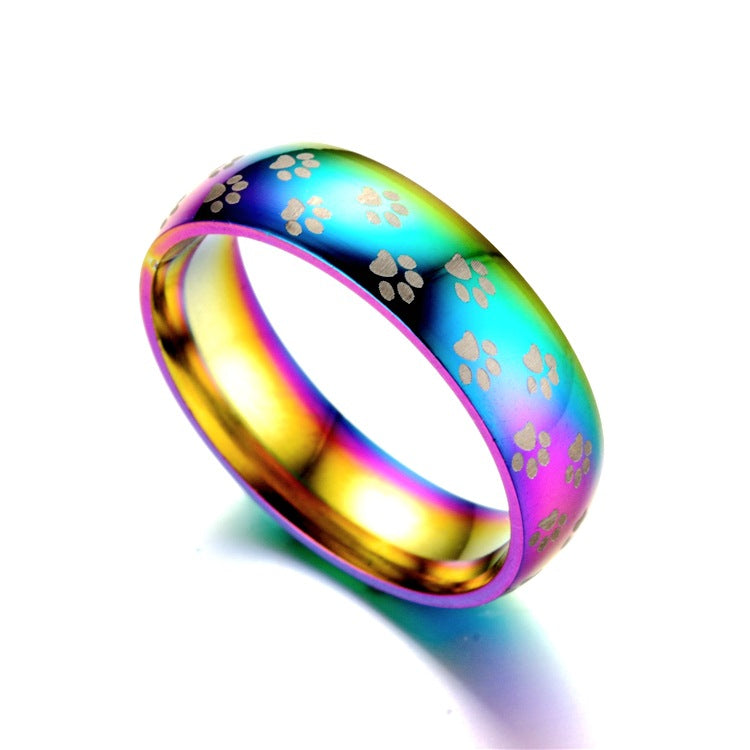 Damen Ring mit buntem Farbverlauf und Pfotenmotiv Shop Nory