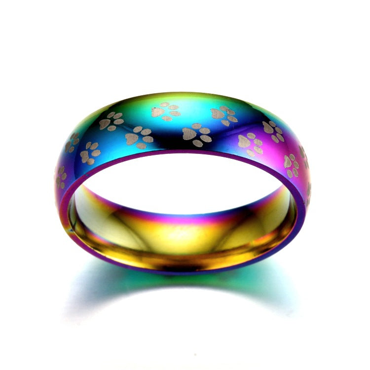 Damen Ring mit buntem Farbverlauf und Pfotenmotiv Shop Nory
