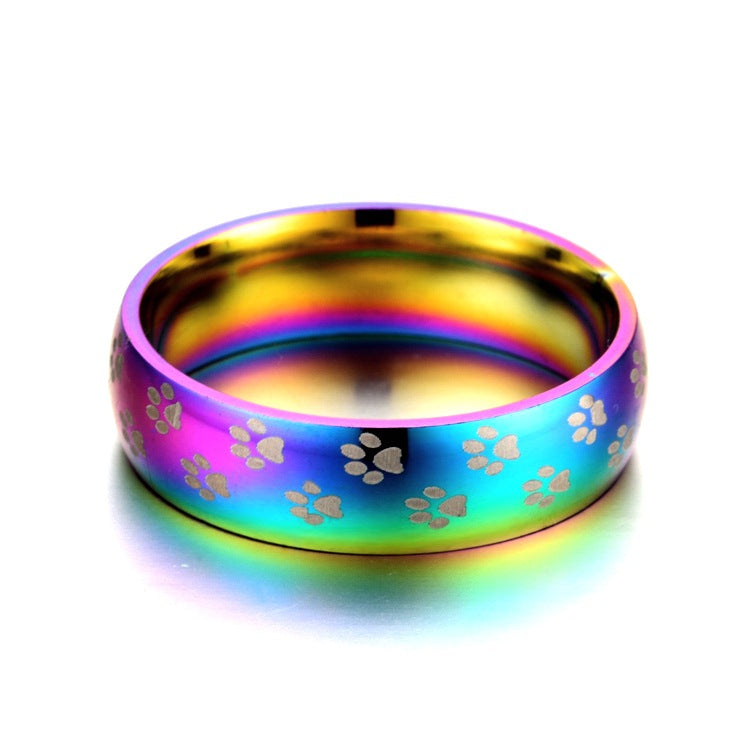 Damen Ring mit buntem Farbverlauf und Pfotenmotiv Shop Nory