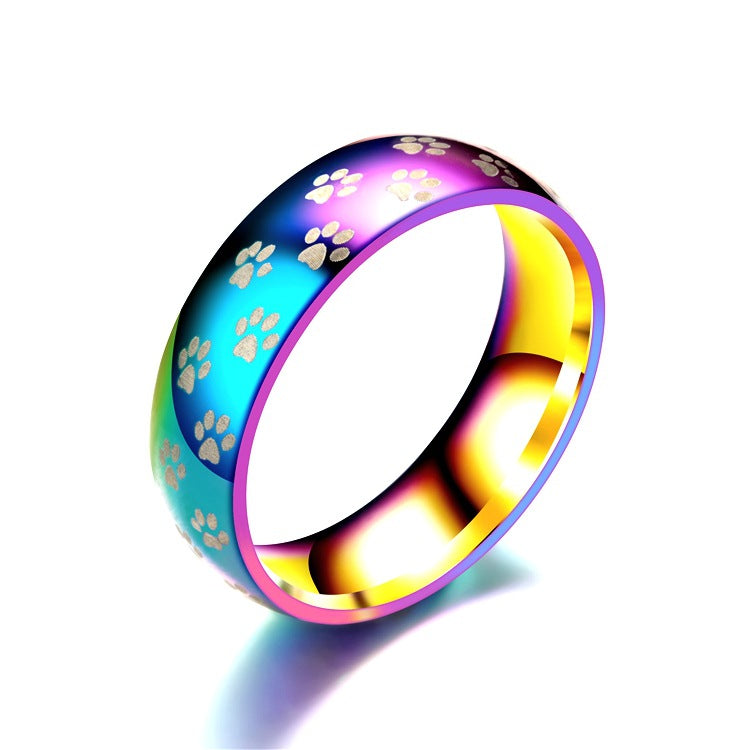 Damen Ring mit buntem Farbverlauf und Pfotenmotiv Shop Nory