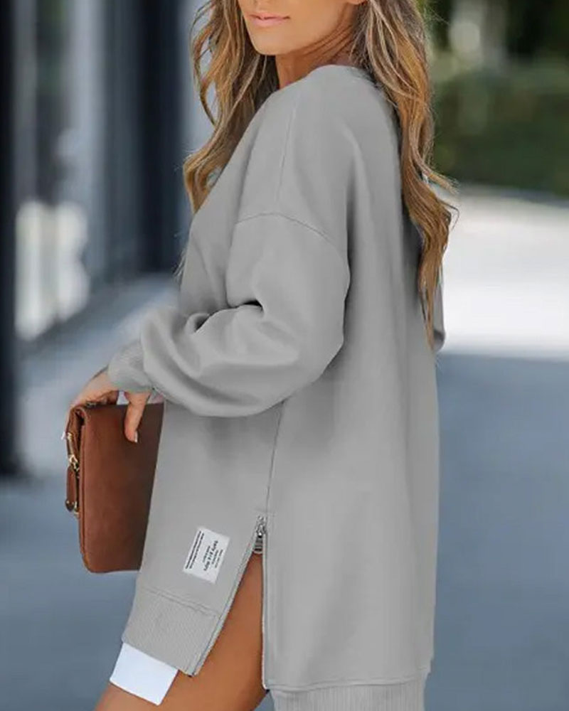 Sweatshirtkleid mit Langen Ärmeln Reißverschluss und Schlitz