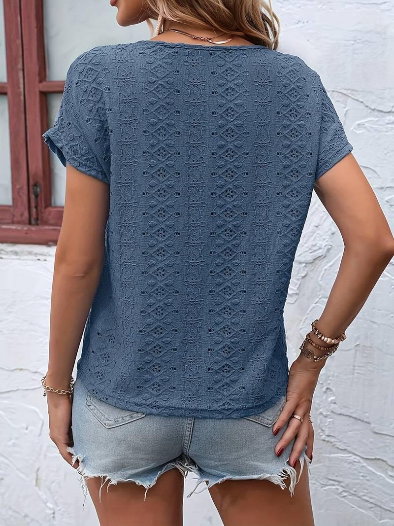 T-Shirt Mit Eingekerbtem Ausschnitt Und Lochstickerei