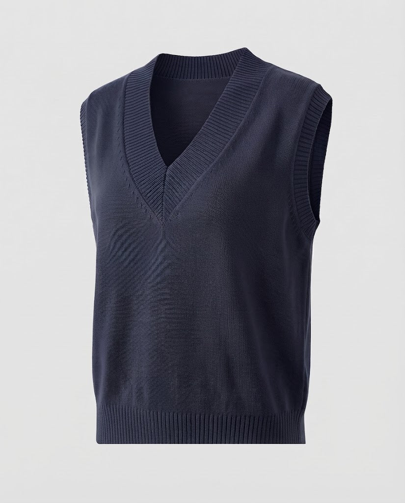Damen Ärmellose Feinstrickweste mit tiefem V-Ausschnitt und geripptem Saum Shop Nory