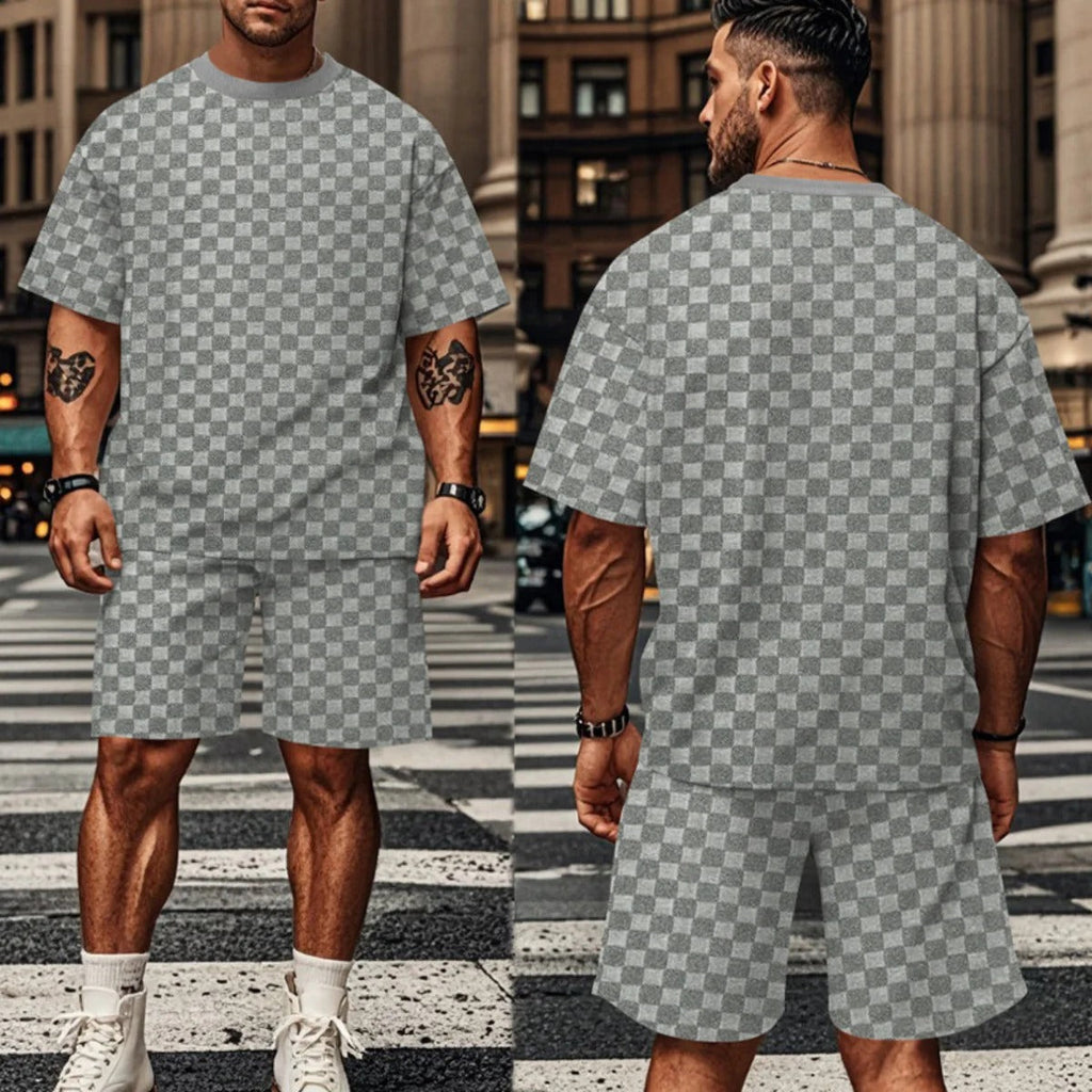 Schachbrettmuster Kurzarm-Shorts-Set