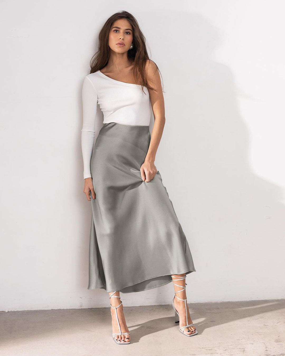 Stilvoller Rock mit Hoher Taille Seidiges Eis Seidenrock