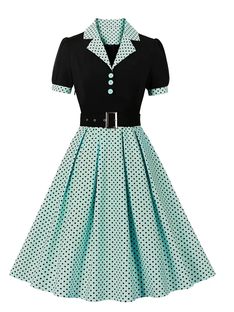 Stilvolle Herbst Vintage Kleid mit Polka Dots für Frauen