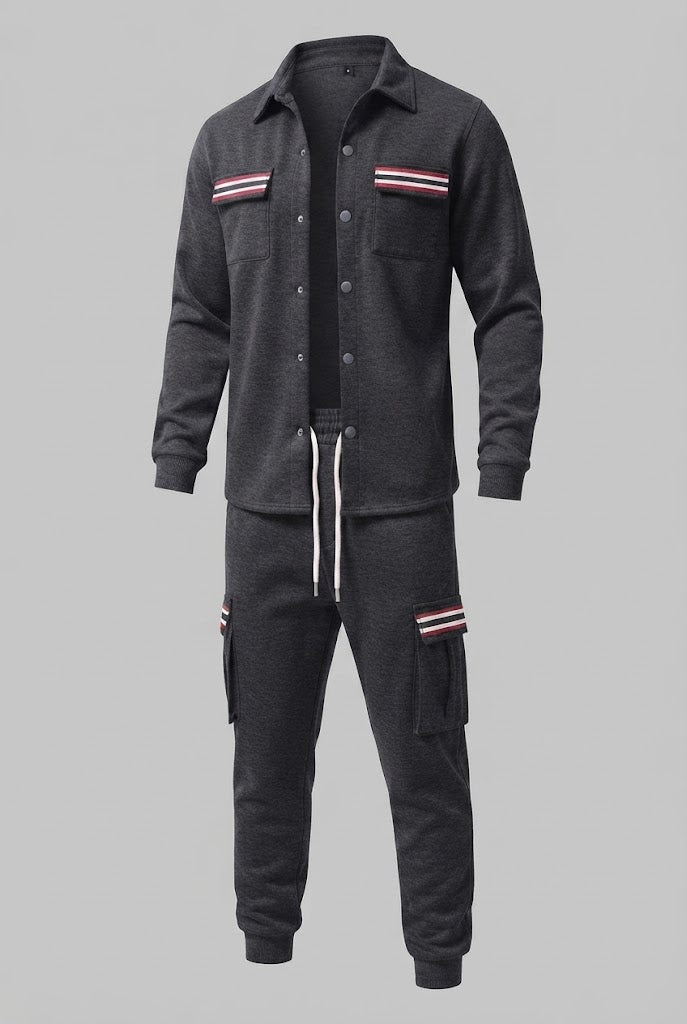 Herren-Cargo-Jogginganzug mit Overshirt, Kordelzug und kontrastierenden Klappentaschen Shop Nory