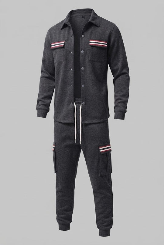 Herren-Cargo-Jogginganzug mit Overshirt, Kordelzug und kontrastierenden Klappentaschen Shop Nory