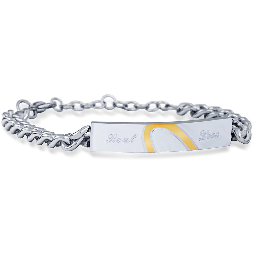 Damen Armband mit gravierbarem Plättchen und stilvollem Kettenmuster Shop Nory