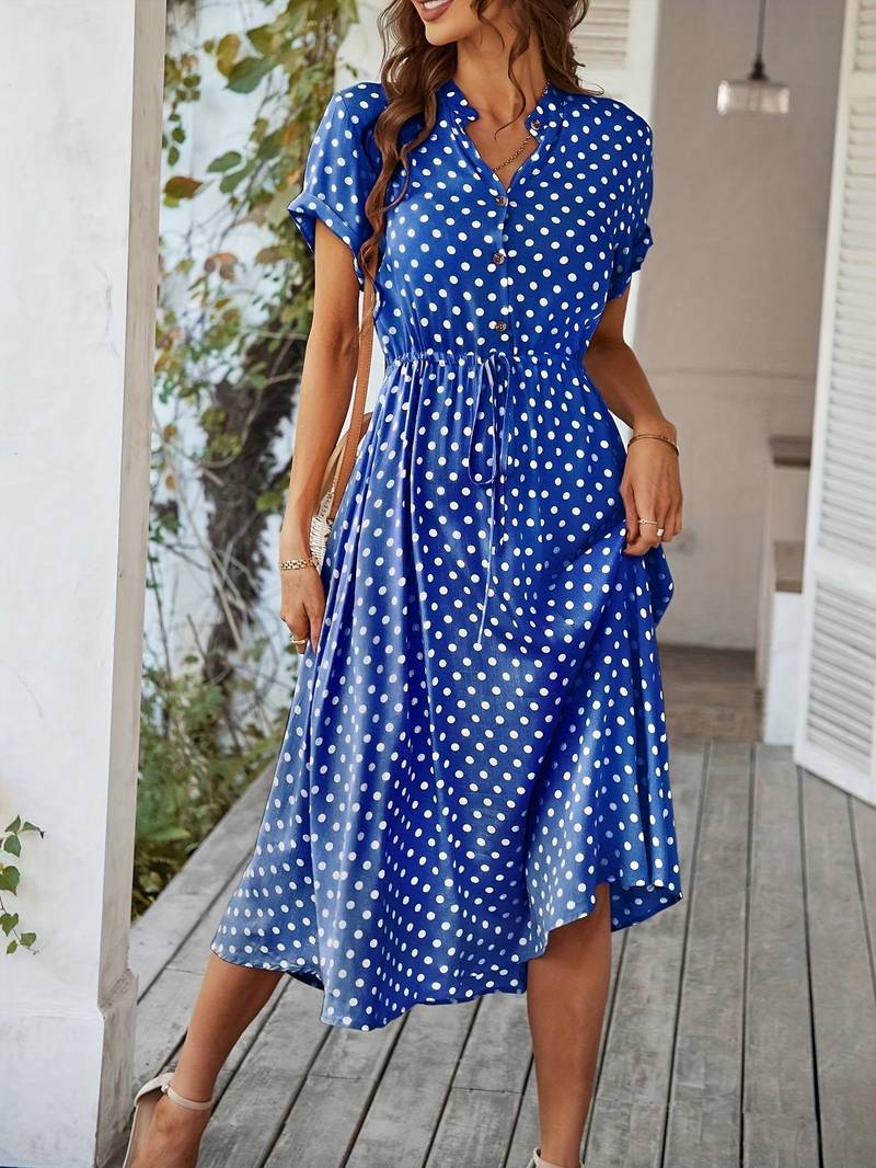 A-linien-kleid mit polka-dot-print und v-ausschnitt