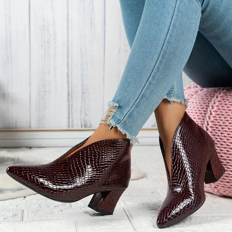 Glänzende Croco Print Stiefeletten