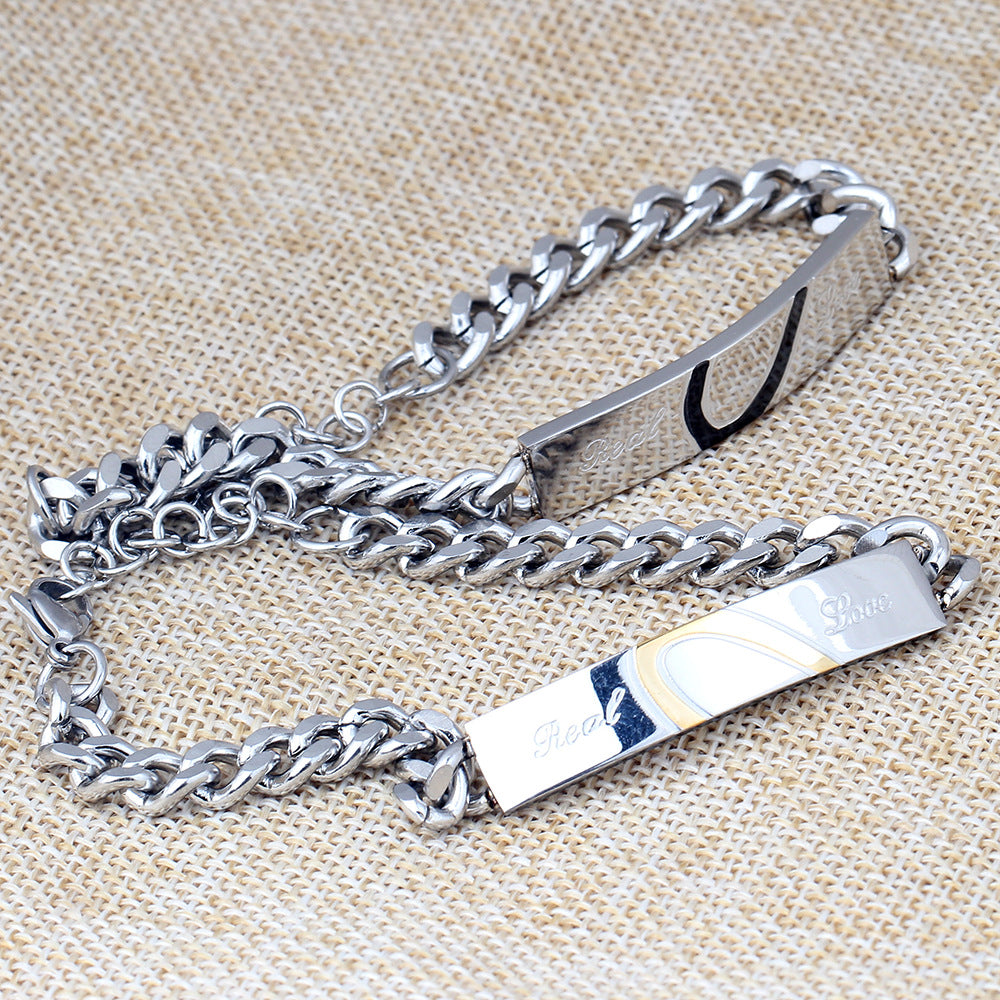 Damen Armband mit gravierbarem Plättchen und stilvollem Kettenmuster Shop Nory