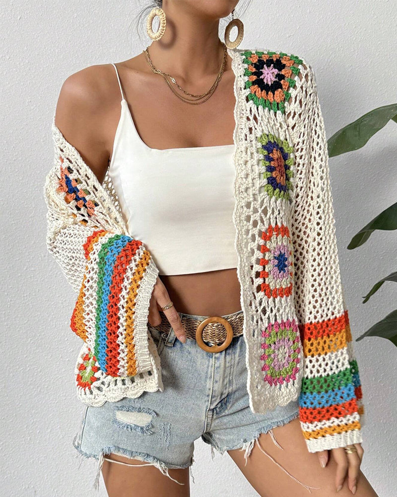 Shopnory | Bunter Cardigan mit Hohlen Ärmeln