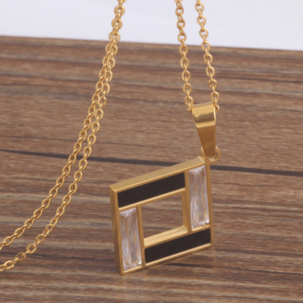 Damen Halskette mit geometrischem Anhänger und funkelnden Steinen Shop Nory