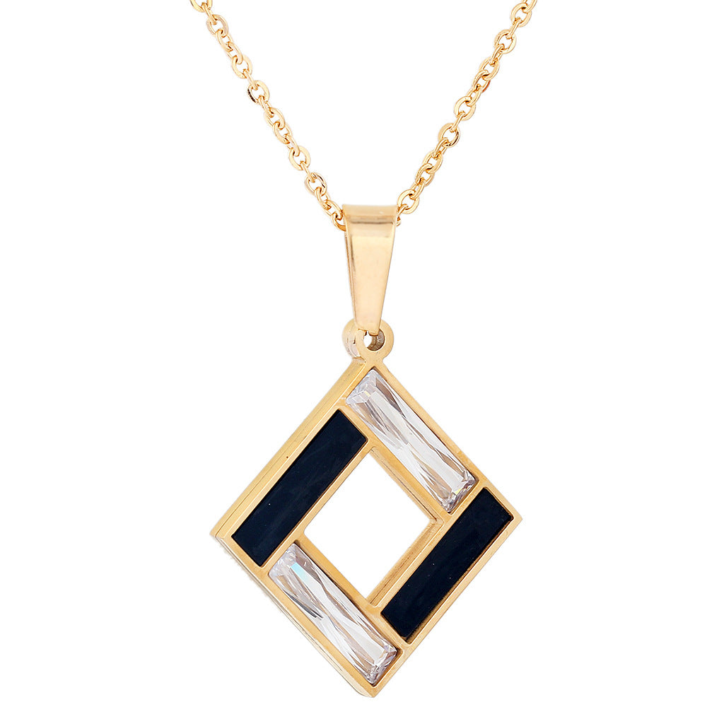Damen Halskette mit geometrischem Anhänger und funkelnden Steinen Shop Nory
