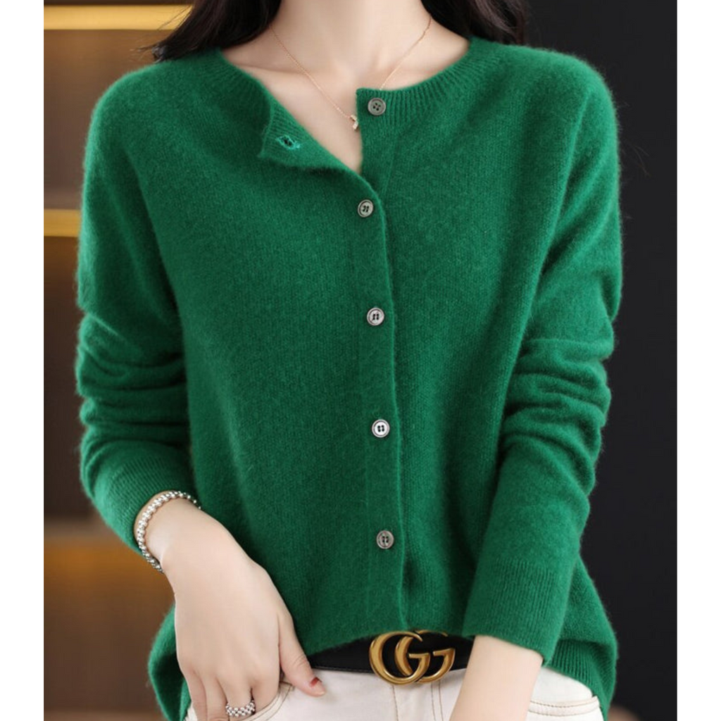 ShopNory | Merinowolle Damen O-Ausschnitt gestrickte Strickjacke Pullover